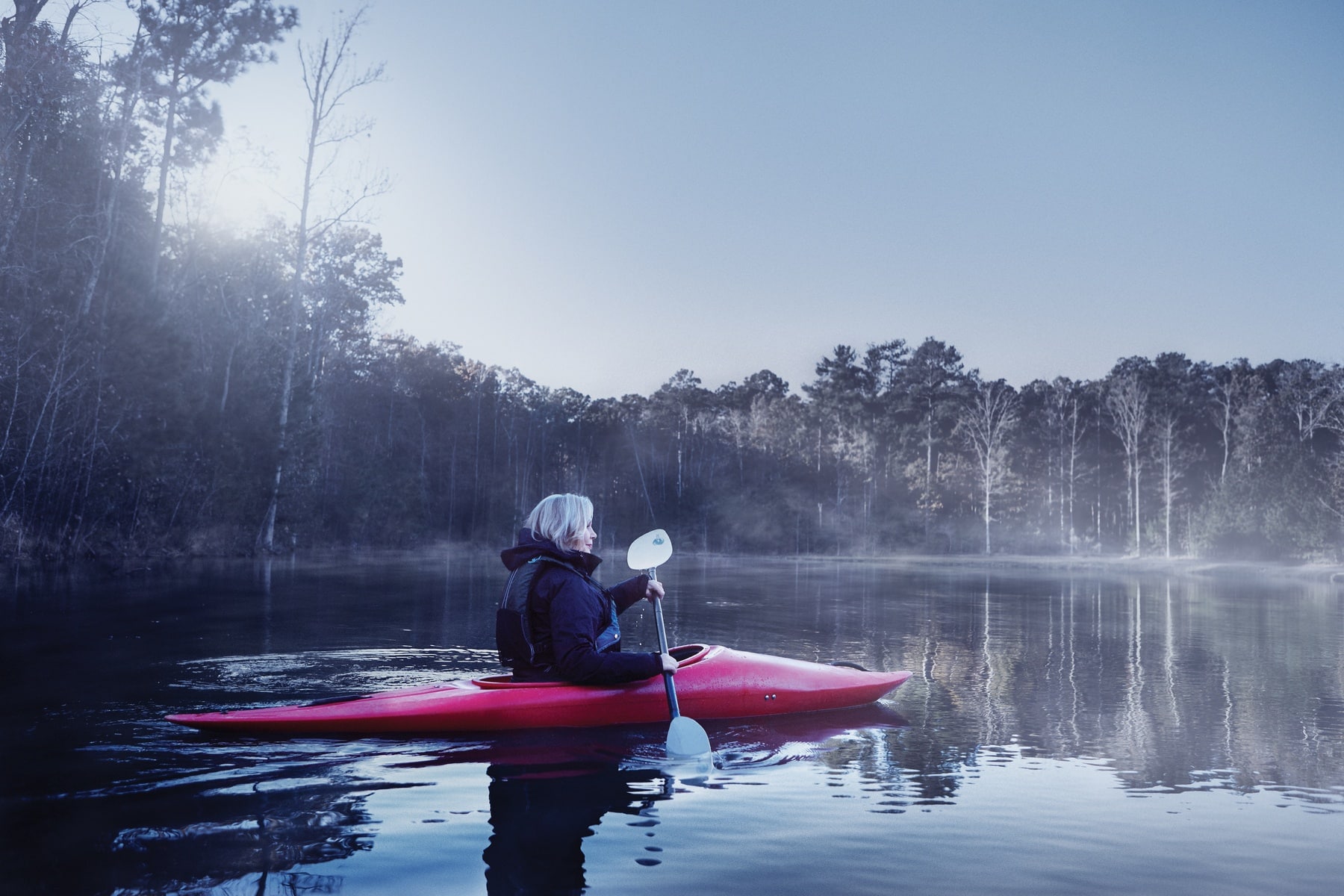 Woman kayaking in Shoal Creek Alabama