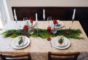 Christmas holiday table with garland