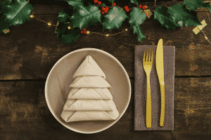 Christmas tree napkin on a holiday table