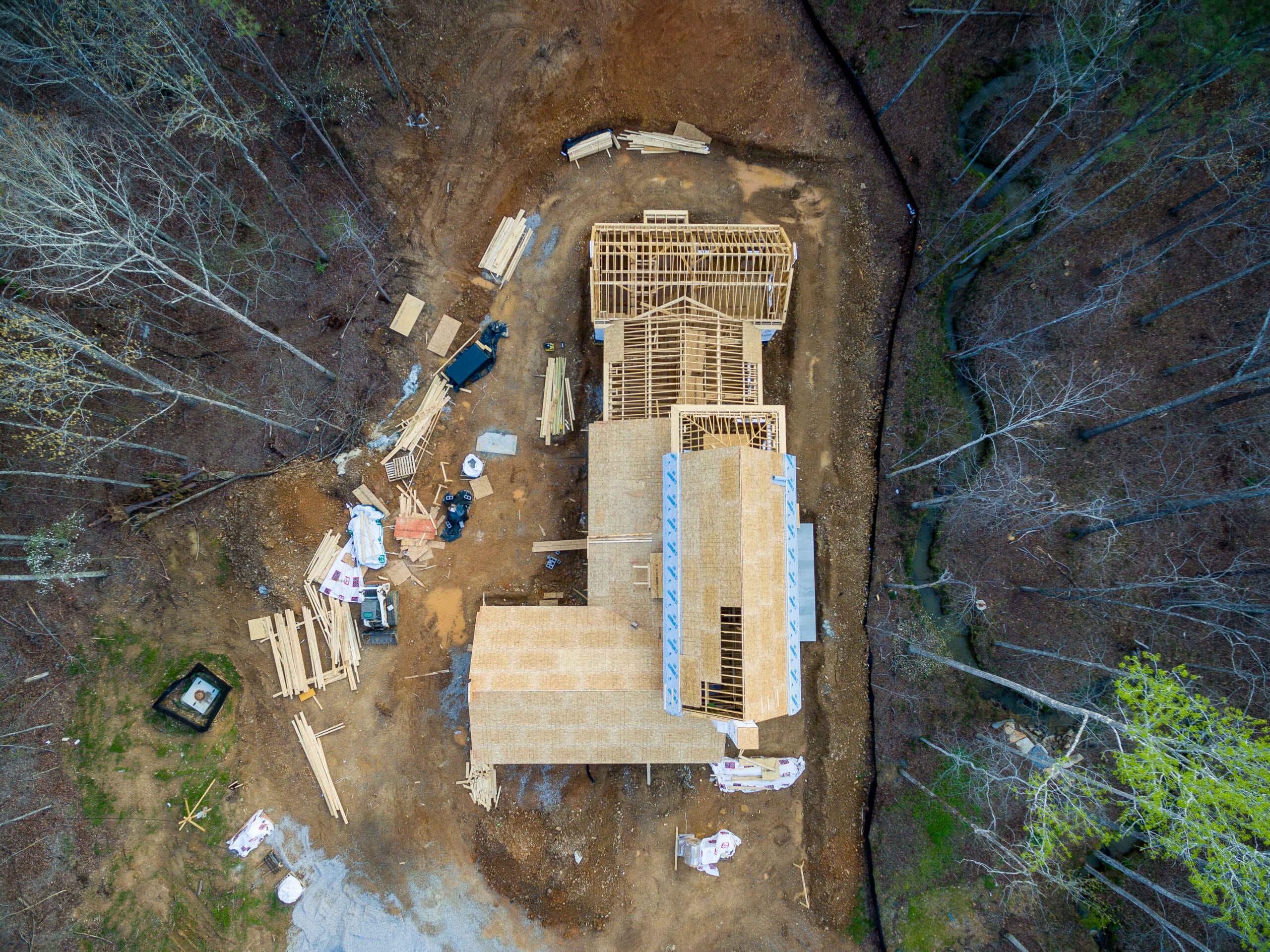 Overhead view of custom home construction in birmingham alabama