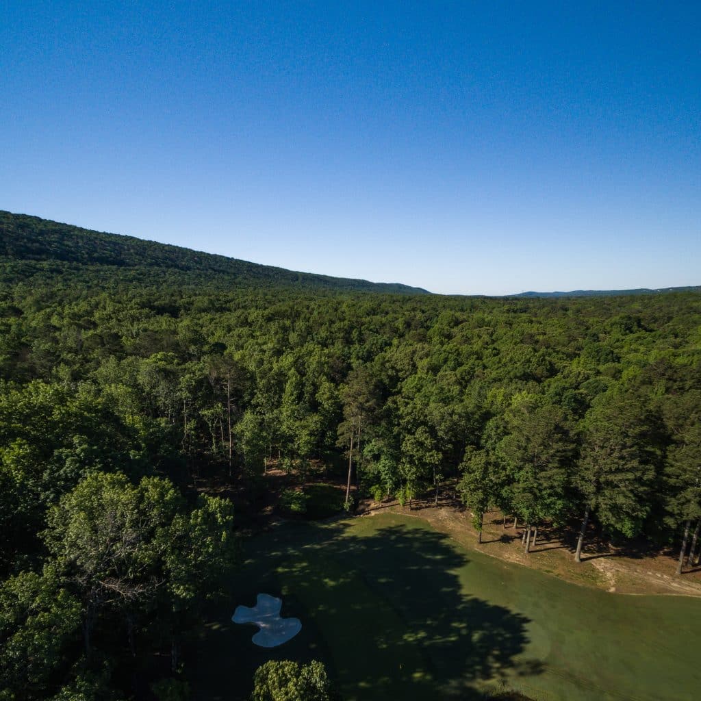 A panoramic view of one of Shoal Creek’s golf course lots