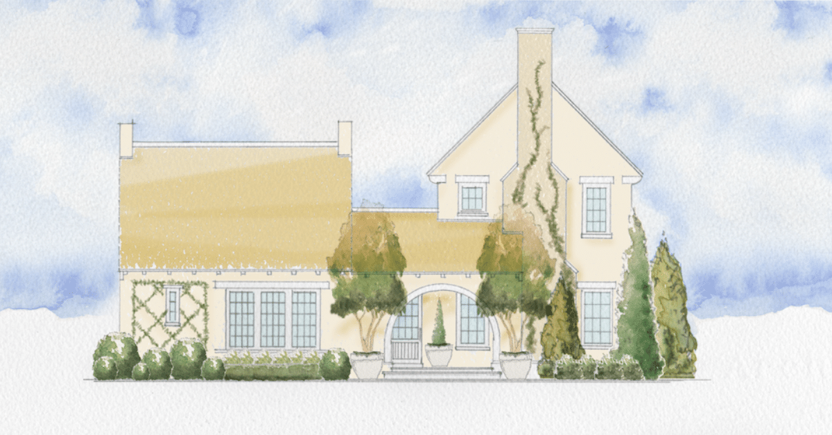 Watercolor rendering of a Shoal Creek home with future-proof home design elements