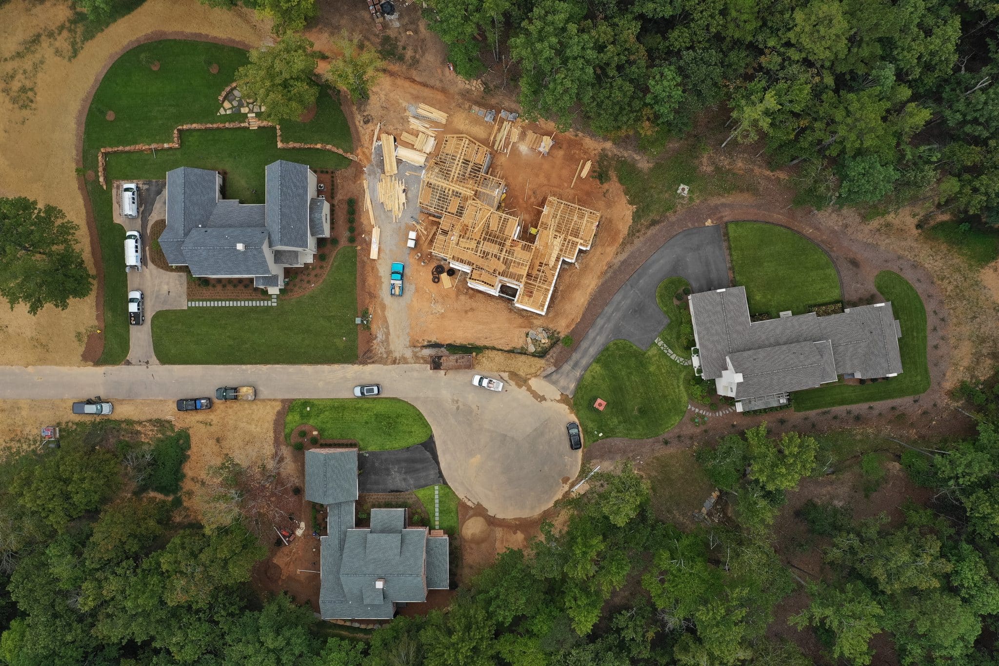 A bird’s-eye view of a new construction home being built in Birmingham, AL.