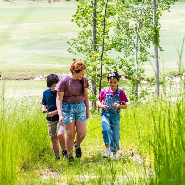 Three kids walking in the nature